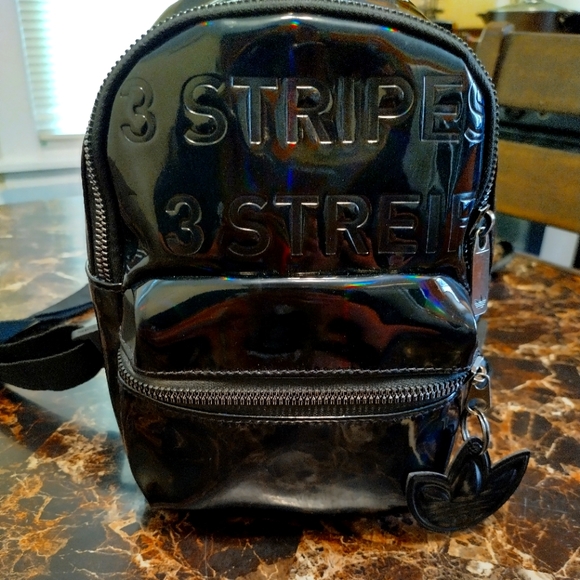 Adidas holographic black mini bookbag